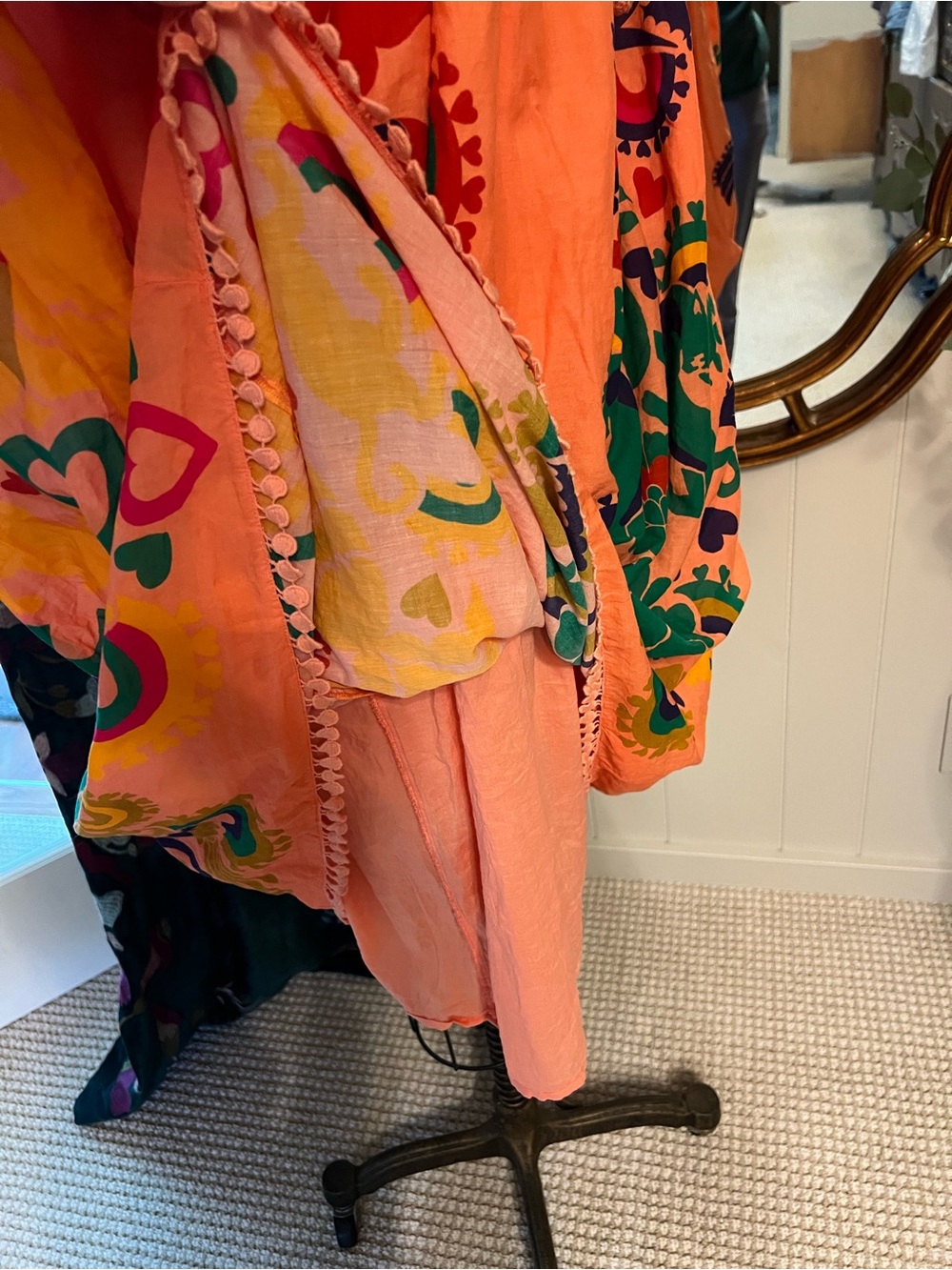 Bright Coral Embroidered Boho Midi Dress 100% cotton - Picture 9 of 15